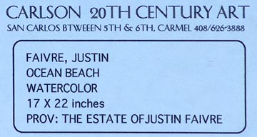 Justin Faivre, Ocean Beach / sales sticker verso