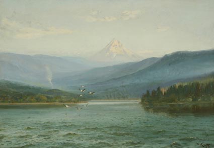 Klamath Lake with Pelicans and Mount McLaughlin