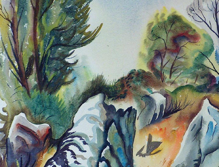 Charles Frederick Surendorf Boulders with Landscape 1951 Closeup