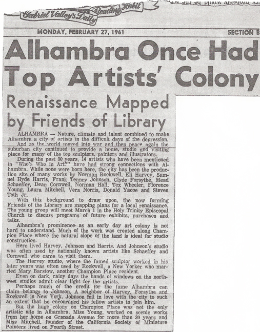 Florence Upson Young Alhambra Press Advocate Article Feb 1961