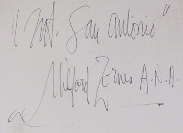 Milford Zornes, Mt. San Antonio (Mount Baldy), 1989 / Title and Signature, Verso
