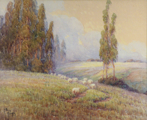 Grace Allison Griffith 1885-1955,  Sheep, Hills and Eucalyptus, 13 1/2 x 16 1/2