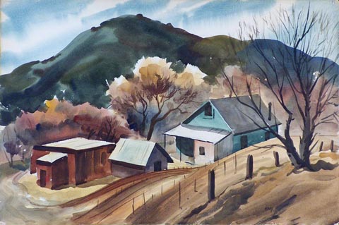 Charles Keck 1913-2003, Hillside Farmstead, 15 1/2 x 22 3/4
