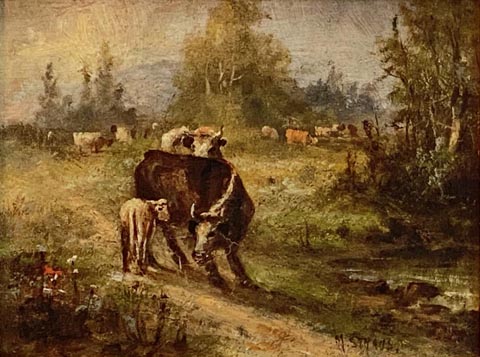 Meyer Straus 1831-1905, Cows and Calf, 6 1/4 x 8 1/2