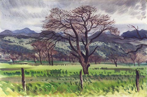 Milford Zornes 1908-2008,  Orchard Under Gray Skies, 1941, 14 1/4 x 22 1/4