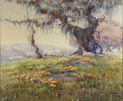 Grace Allison Griffith, "Sheep Grazing Sonoma" 1924, 13 1/2 x 16 1/2 Watercolor on paper,