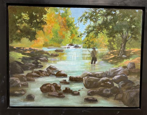 Art @ the Source 2022, Andrea Cleall, Fly Fisherman, oil, Studio 33A