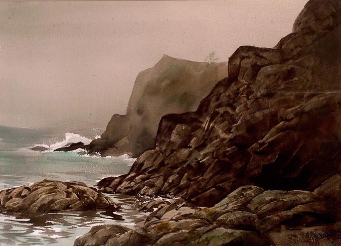 Ralph Baker Watercolor California Rocky Coast