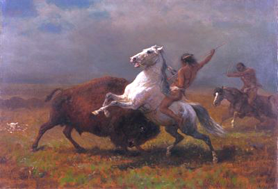 Albert Bierstadt Study of Indians Hunting Buffalo