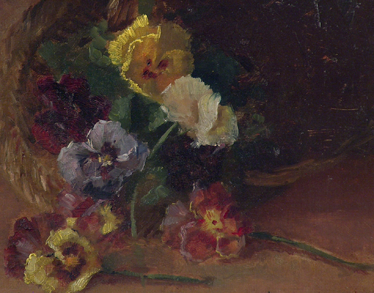 Josephine Blanch Pansies in a Basket Closeup