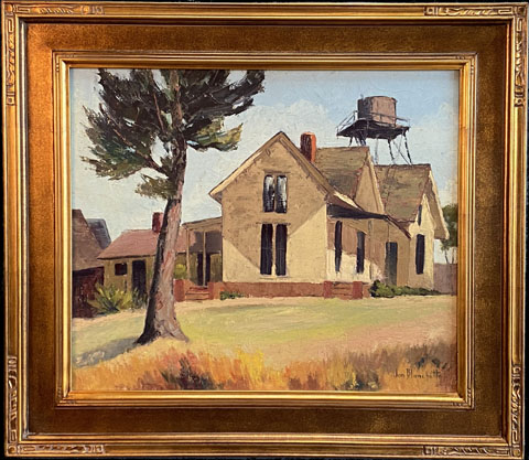 Mendocino House, Jon Blanchette, 1965-75  as Jon Blanchette painted it approximately 60 years ago.  oil on canvas laid down on board, 20 x 24, available for sale, Bodega Bay Heritage Gallery