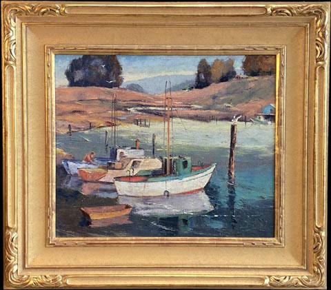 Jon Blanchette, Three Boats Oil on canvas on board, 20 x 24