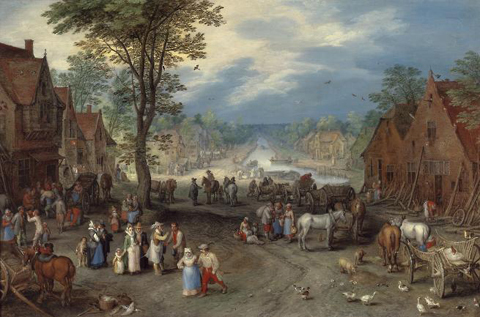 Village Scene with a Canal Jan Brueghel the Elder