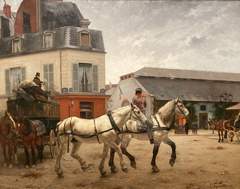 Edmond Georges Grandjean 1844-1908, A Coach Stop on the Place De Passy, 1882