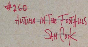 Sam Cook Red Caboose Autumn Foothills Verso Title Signature