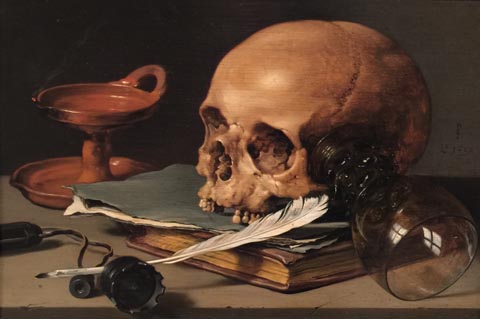 Pieter Claesz, 1596-1660 Still Lilfe with a Skull and Writing Quill, 1628
