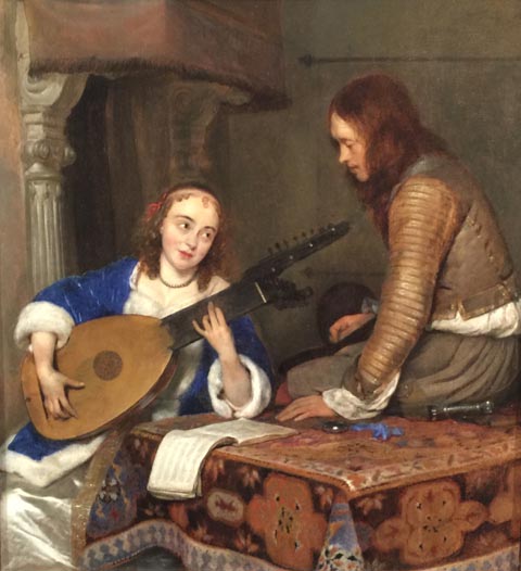 Gerard Ter Borch The Younger, 1617-1681 A Woman Playing the Theorbo-Lute and a Cavalier, c 1658