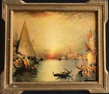 Traders in Venice Harbor, vintage framed print