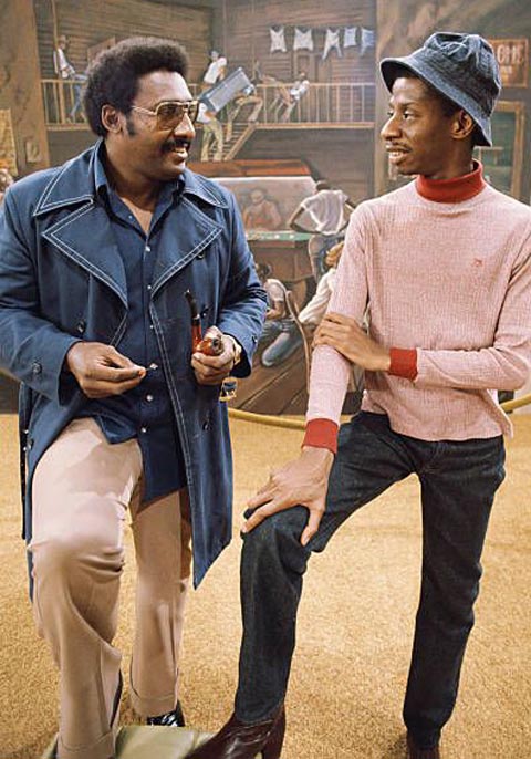 Ernie Barnes and Jimmy Walker on the set of Good Times.