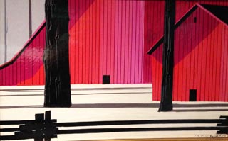 Eyvind Earle Red Barn and Fence