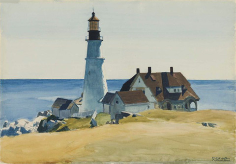 Edward Hopper, Lighthouse and Buildings, Portland Head, 1927 Cape Elizabeth, Maine, Museum of Fine Arts, Boston, Massachusetts