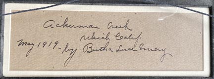 Bertha Luce Emery, Ackerman Creek, 1919 / attribution and date, verso