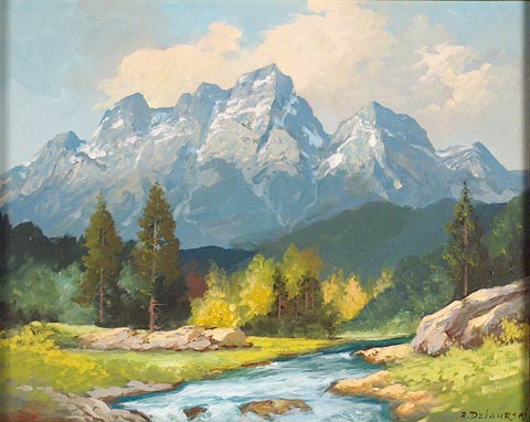 Alexander Dzigurski, 1911-1995 Grand Tetons, oil on canvas, 16 x 20