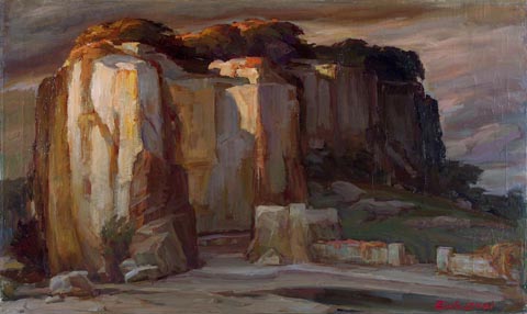 Emilio Lanzi, 1884-1965 Fortress Butte, oil on canvas, 21 3/4 x 36