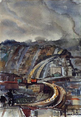 San Francisco Fog Watercolor, 19 12 x 13 1/2 Thelma Speed Houston, 1914-2000