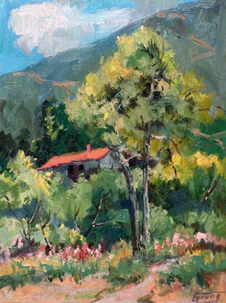 Cabin in the Foothills Oil on masonite, 12 x 16 Florence Young, 1872-1974