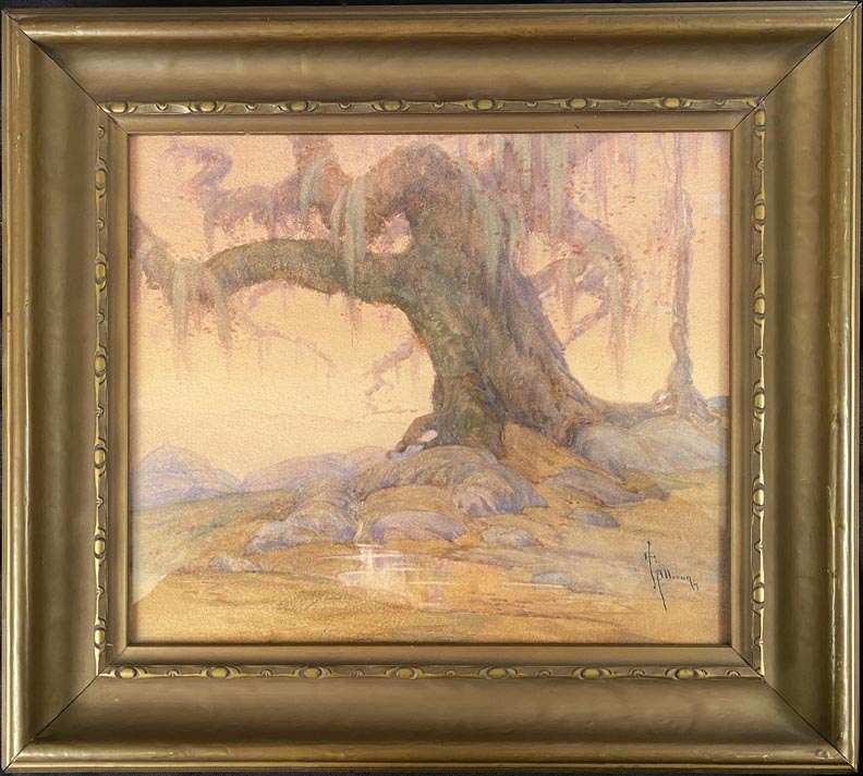 Grace Myrtle Allison Griffith 1885 - 1955, Mossy Oak and Spring, 1919  Watercolor on paper, 12 x 14  $2,400.  Signed G. Allison. Charles Allison was  Grace's first husband. They divorced in 1919. 