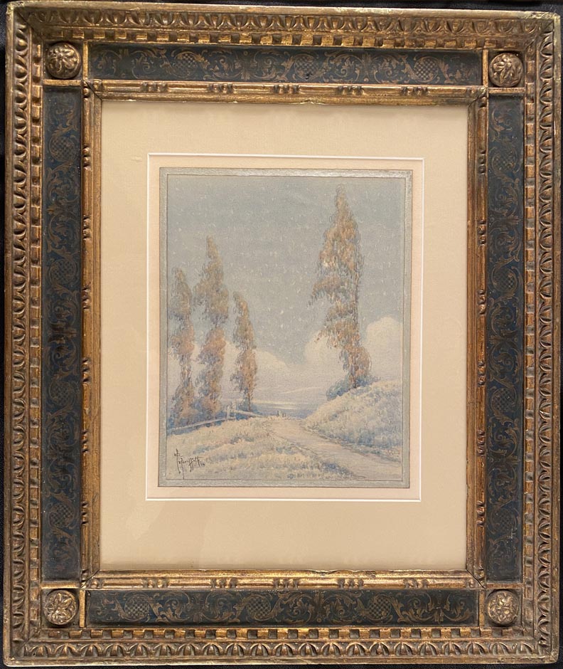 Grace Myrtle Allison Griffith 1885 - 1955, Poplars, Path, and Fence  Watercolor 8 7/8 x 6 7/8  $1,500 