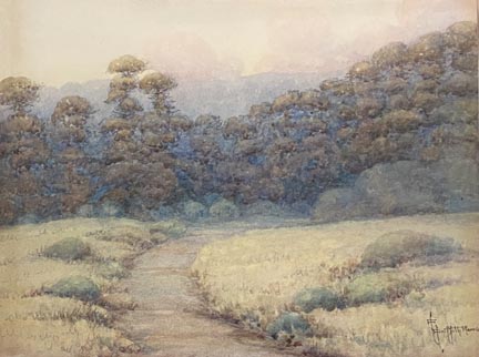 "Woodland Clearing" after 1939 Watercolor on paper, 9 3/4 x 12 1/2 $2,200.  Signed A. Griffith, Harris after Grace married Archibald Harris of Berkeley in 1939.