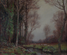 Anna Hills Wooded Stream and Sheep Midsized Thumbnail