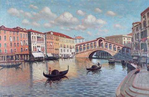 Rialto Bridge, Venice, Italy 1917 Richard Dey DeRibcowsky 1880-1936 oil on canvas. 20 x 30 