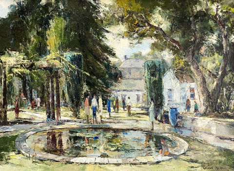  Joshua Meador, Park, date and location unknown (We suspect this may be the town square in Sonoma or  possibly Healdsburg. We would love to hear from someone with a long memory of this circular pond.) Availalbe for sale, Bodega Bay Heritage Gallery