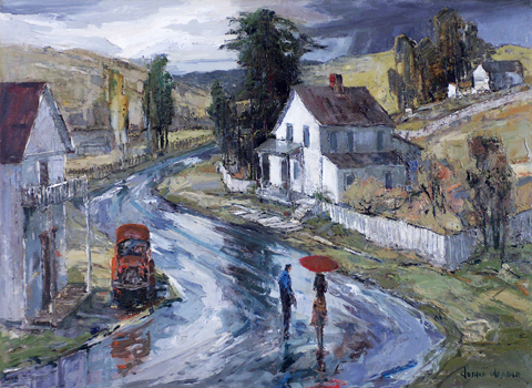 Joshua Meador, Rainy Day, c1950-1955 Also of a scene from the town of Bodega Private collection, sold by our gallery