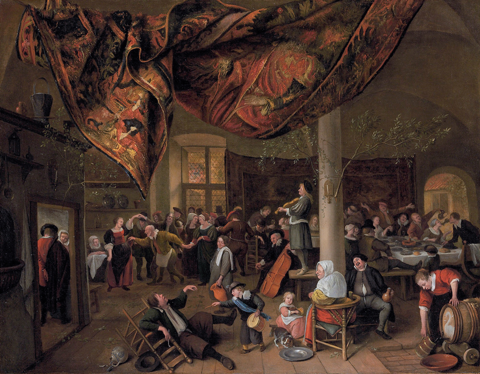 Jan Steen, A Peasant Wedding, 1670, The location of this painting is unkonwn. It's last known transaction, Christie's, Jan 2010