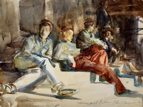 John Singer Sargent, Group of Spanish Convalescent Soldiers #2, c 1908, watercolor over graphite, Private Collection