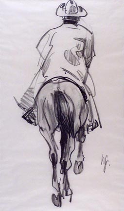 Ned Jacob, Cowboy with Duster, charcoal sketch