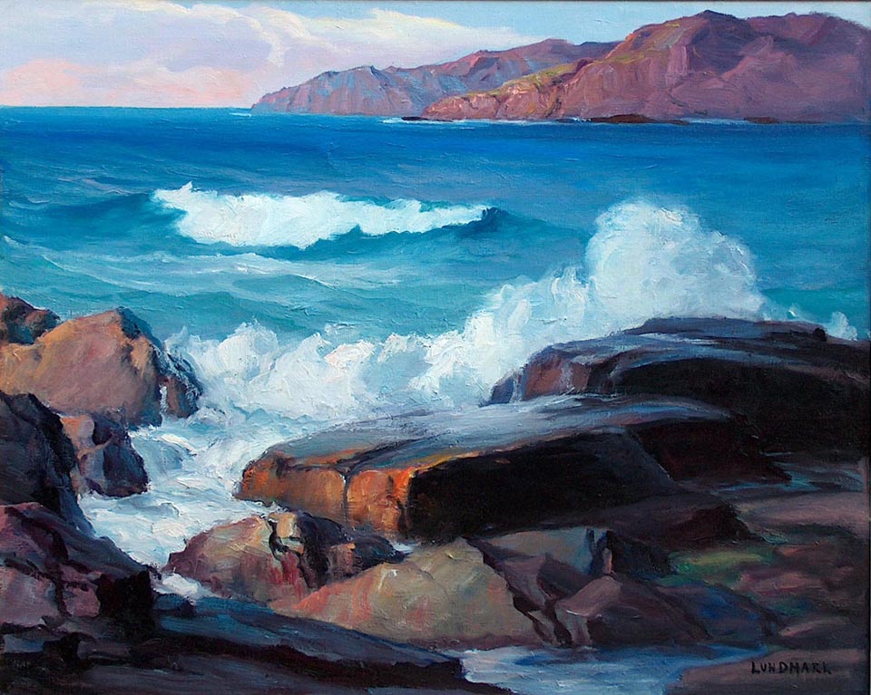 Leon Lundmark, Joy of the Pacific, 29 x 36, oil on canvas, offered for sale by Bodega Bay Heritage Gallery . com