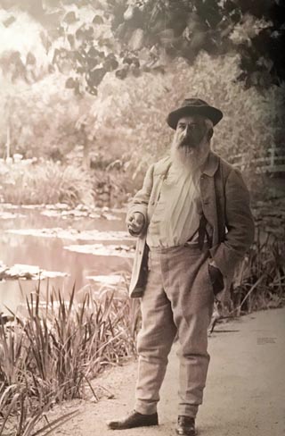 Claude Monet in 1904 at age 65 by his beloved lily pond at Giverny