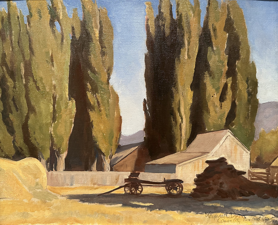 Maynard Dixon, Barn and Poplars (Carson City, NV) 1935, collection of the A.P. Hays Family