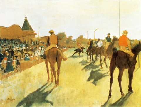 Edgar Degas, 1834-1917, Racehorses before the Stands, 1866-68