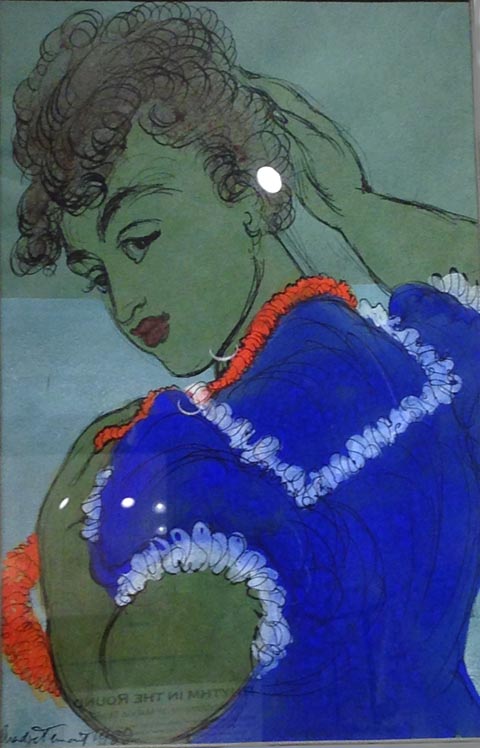 Madge Tennent, Hawaiian Girl in Blue,  Watercolor and Ink, 1952