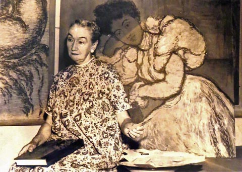 Madge while lecturing at the Honolulu Academy of Arts in 1950