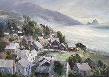 Joshua Meador, Village by the Ocean, Haystack Rock on the Oregon Coast, Cannon Beach, Oregon