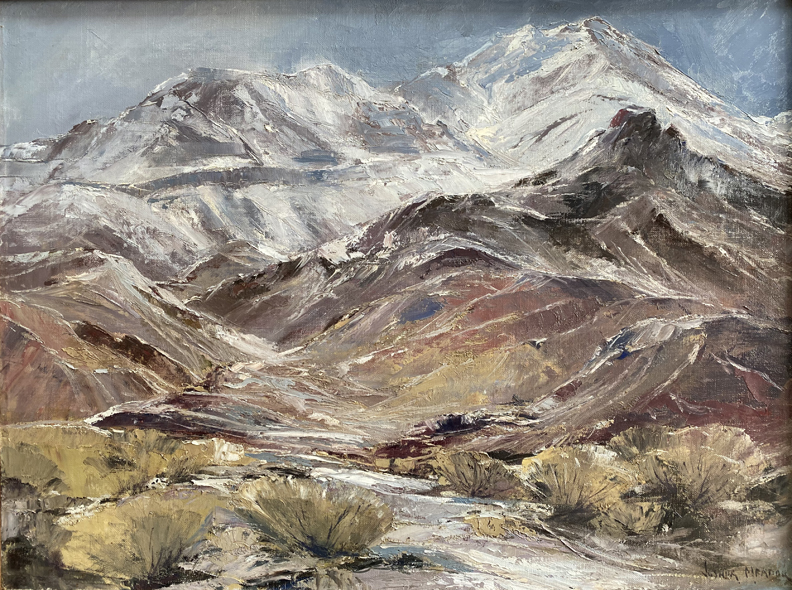 Joshua Meador 1911-1965, "Web of Snow" #886,  Beatty, Nevada (East of Death Valley National Park) Meador Family Collection  Oil on Linen, 20 x 27  $6,500 