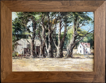 Joshua Meador 1911-1965, A California homestead and Barn next to a line of Eucalyptus Trees