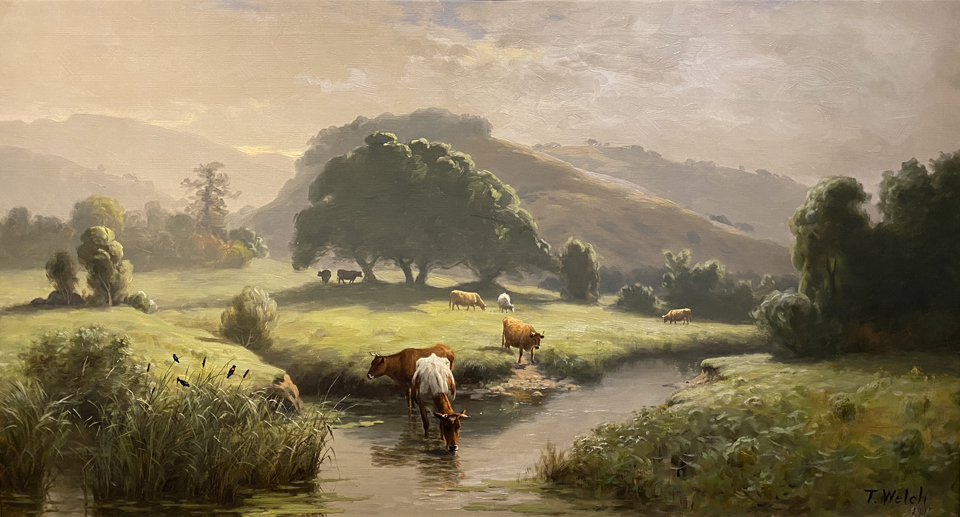 Thaddeus Welch 1844-1919, Cattle Watering, Marin County, 1918, Crocker Art Museum, Wendy Willrich Collection